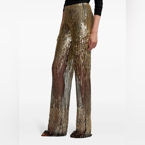 Ralph Lauren Collection Embellished Tulle Pants Metallic Sequin Sheer Gold 6 $5K - Picture 9 of 17